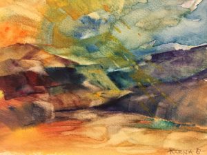 Solljus över västkust, Akvarell Storlek: 25 x 15 cm,  (SÅLD)
