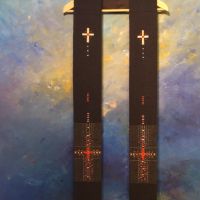 Stola. Handvävd. Inplock och broderi
Tillhör Skållerud kyrka, Mellerud